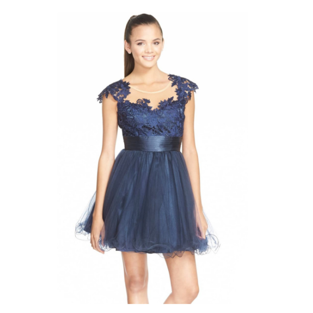Sean Collection Mixed Media Fit & Flare Dress Navy Size 8